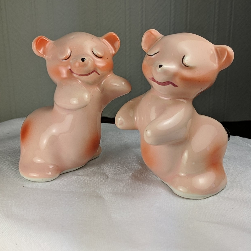 Vintage Hugger Bear with Pink Cheeks S & P Shakers
